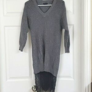 Lace Trimmed Sweater Dress